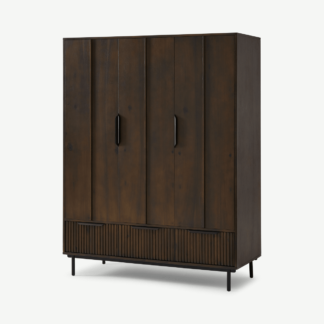 An Image of Anwick Triple Wardrobe, Dark Stain Acacia & Black