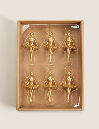 An Image of M&S 6 Pack Gold Hanging Ballerina Decorations, Gold