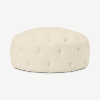 An Image of Hampton Round Pouffe, Large, Whitewash Boucle