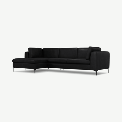 An Image of Monterosso Left Hand Facing Chaise End Sofa, Denver Black Leather with Black Leg