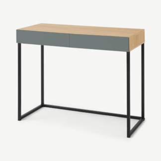 An Image of Hopkins Compact Desk, Oak Effect & Grey Blue