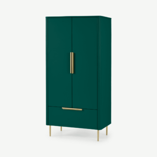 An Image of Ebro Double Wardrobe, Peacock Green & Brass