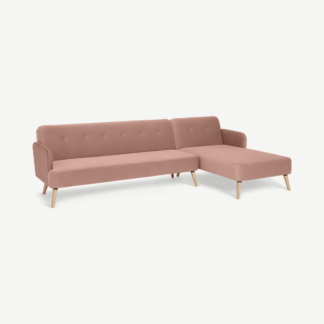 An Image of Elvi Right Hand Facing Chaise End Click Clack Sofa Bed, Vintage Pink Velvet