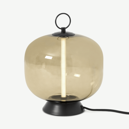 An Image of Olney LED Table Lamp, Champagne Glass & Black Metal