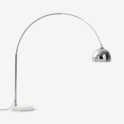 cd17de9efd41b46cb752df7b742984f65590c1ea20a1c1979d6fc4818c21ae2a-1.png An Image of Bow Large Arc Overreach Floor Lamp, Chrome and White Marble