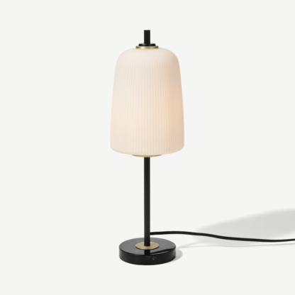 An Image of Ayala Table Lamp, Black, Brushed Brass & Opal Glass