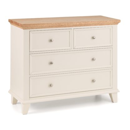 cd7c6399ccbac10a9f123e2a069c0ca029ee10b633d6425e1636f57e0eb89f48.jpg An Image of Portland Stone White and Oak 4 Drawer Wide Chest