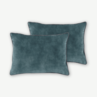 An Image of Castele Set of 2 Luxury Cushions, 35 x 50cm, Teal with Grey Piping