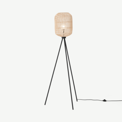 An Image of Java Tripod Floor Lamp, Natural Rattan