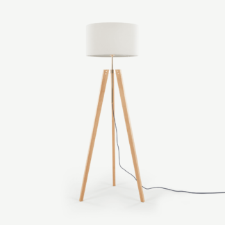 An Image of Irvin Tripod Floor Lamp, Natural Wood and White