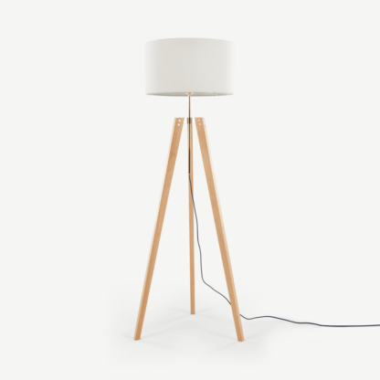 An Image of Irvin Tripod Floor Lamp, Natural Wood and White