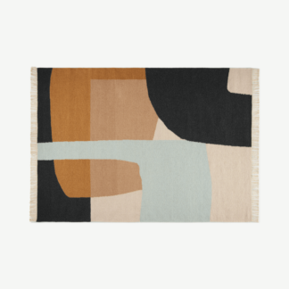 An Image of Waltara Flatweave Wool Rug, Large 160 x 230 cm, Nude & Charcoal