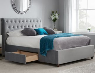 An Image of Marlow Grey Velvet Fabric 2 Drawer Storage Bed - 4ft6 Double