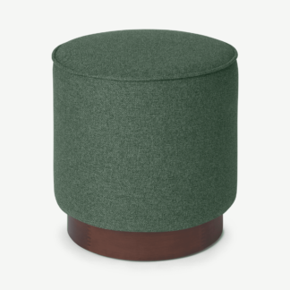 An Image of Hetherington Small Wooden Pouffe, Darby Green & Dark Stain Wood