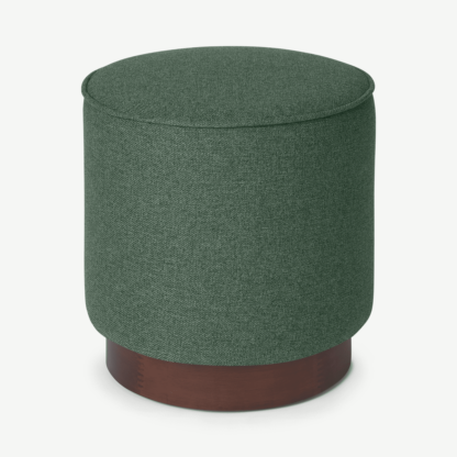 An Image of Hetherington Small Wooden Pouffe, Darby Green & Dark Stain Wood