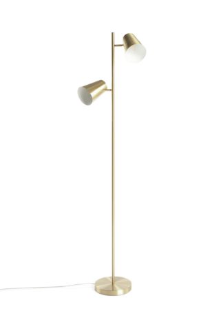 An Image of Habitat Iras Brass 2 Light Floor Lamp - Gold