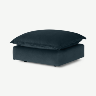 An Image of Fernsby Footstool, Navy Blue Recycled Velvet