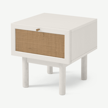 An Image of Pavia Bedside Table, Natural Rattan & White-Washed Oak Effect