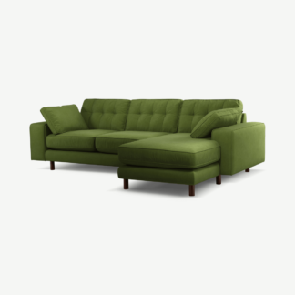 An Image of Content by Terence Conran Tobias, Right Hand facing Chaise End Sofa, Plush Vine Green Velvet, Dark Wood Leg