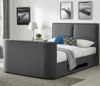 An Image of Valencia Grey Fabric Electric TV Bed With 32" TV Included - 4ft6 Double