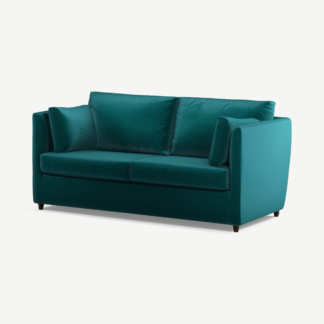 An Image of Milner Sofa Bed with Memory Foam Mattress, Tuscan Teal Velvet