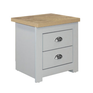 An Image of Highgate Grey and Oak Wooden 2 Drawer Bedside Table