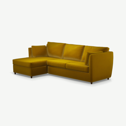 An Image of Milner Left Hand Facing Corner Storage Sofa Bed with Memory Foam Mattress, Saffron Yellow Velvet