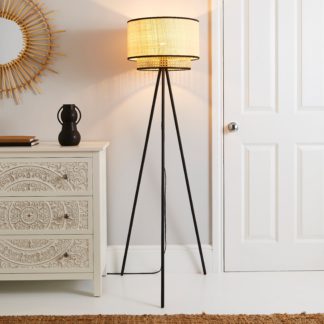 An Image of Malika Cane 2 Tier Tripod Floor Lamp Black