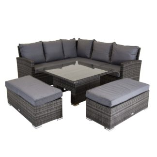 An Image of Rattan 8 Seater Corner Lounger Set with Adjustable Height Light Grey