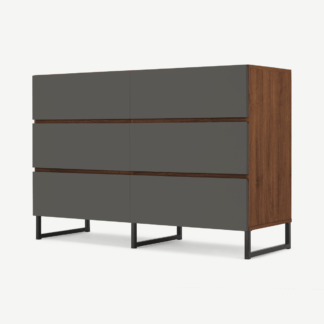 An Image of Hopkins Wide Chest of Drawers, Grey and Walnut Effect