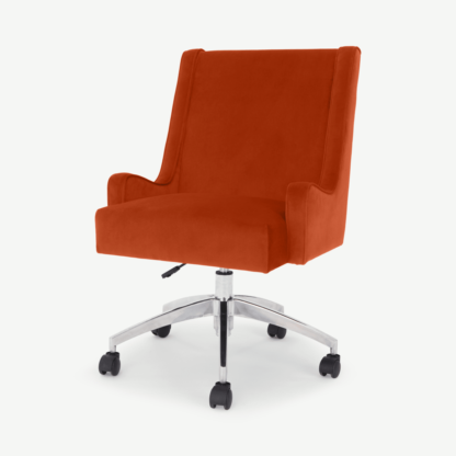 An Image of Higgs Office Chair, Tangerine Orange Velvet with Chrome Legs