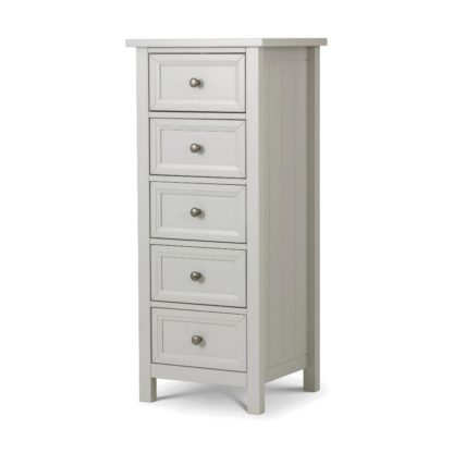 d1e74d203f313b12baa173804b8a1bed54af0611d153fcc4a7bad4dda2209920.jpg An Image of Maine Dove Grey 5 Drawer Wooden Tall Chest