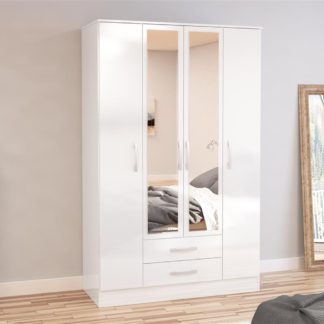 An Image of Lynx 4 Door Combination Mirrored Wardrobe White