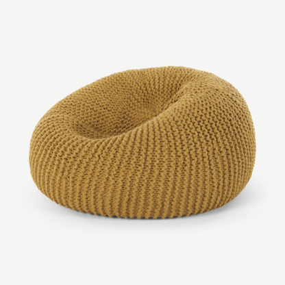An Image of Aki 100% Wool Knitted Cocoon Bean Bag, Mustard