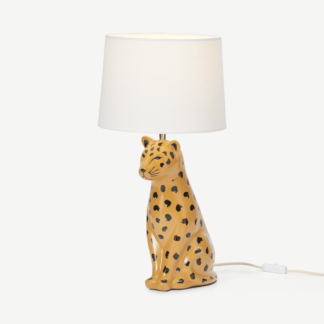 An Image of Raja Leopard Ceramic Table Lamp, Tan