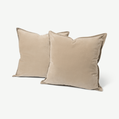 An Image of Allura Set of 2 100% Cotton Velvet Cushions, 50 x 50 cm, Mink