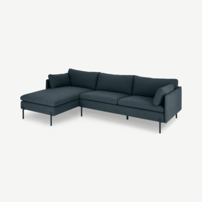 An Image of Zarina Left Hand Facing Chaise End Sofa, Aegean Blue with Black Leg