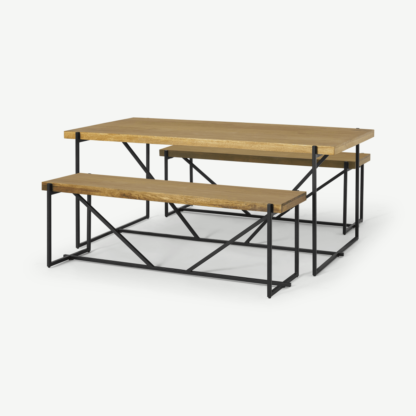 An Image of Morland Dining Table & Bench Set, Light Mango Wood