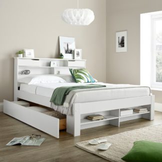 An Image of Fabio White Wooden 2 Drawer Bookcase Storage Bed Frame Only - 5ft King Size