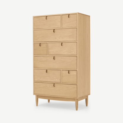 d3d7880f13ecbfb9b3c02ad05dad4bb33fae08dd1a6a25f2b658b1b6d913a3d8-1.png An Image of Penn Tall Multi Chest Of Drawers, Oak