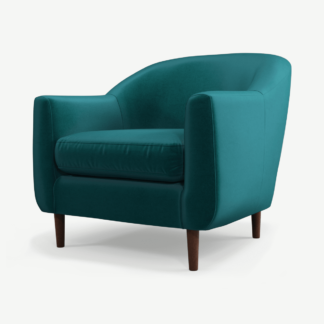 An Image of Tubby Armchair, Tuscan Teal Velvet with Dark Wood Legs