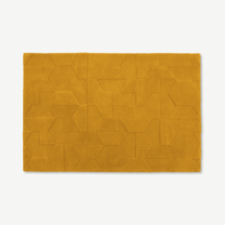 An Image of Hayden Geometric Carved Wool Rug, Large 160 x 230cm, Mustard