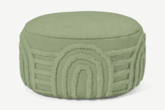 An Image of Raina 100% New Zealand Tufted Wool Pouffe, Sage Green