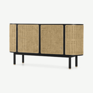 An Image of Ankhara Sideboard, Black Stain Oak & Rattan