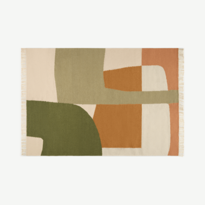 An Image of Waltara Flatweave Wool Rug, Large 160 x 230 cm, Green & Orange