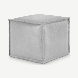 An Image of Kirby Industrial Pouffe, Grey Leather