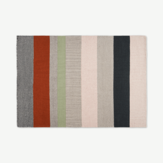 An Image of Malay Striped Wool Rug, Large 160 x 230cm, Charcoal & Terracotta