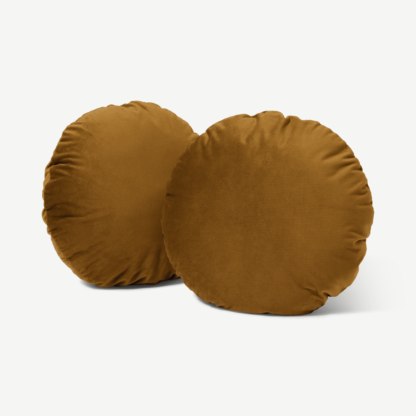 An Image of Julius Set of 2 Round Cushions, 45cm, Dark Ochre