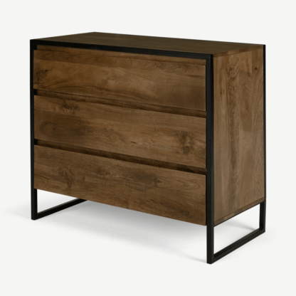 An Image of Rena Chest of Drawers, Mango Wood and Black Metal