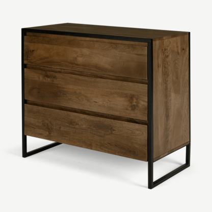 d6bba43f004fb6c91ff25d410c322a06c84ed5be9b1a5e90dc0e1289acb6c97f-1.png An Image of Rena Chest of Drawers, Mango Wood and Black Metal